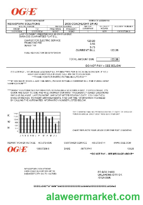 USA Oklahoma OGE Energy business utility bill template in Word and PDF formats